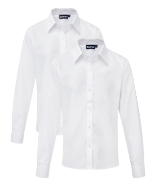 Banner Slim Fit Long Sleeve Blouse 2pk - White (Pre-School - Year 6)
